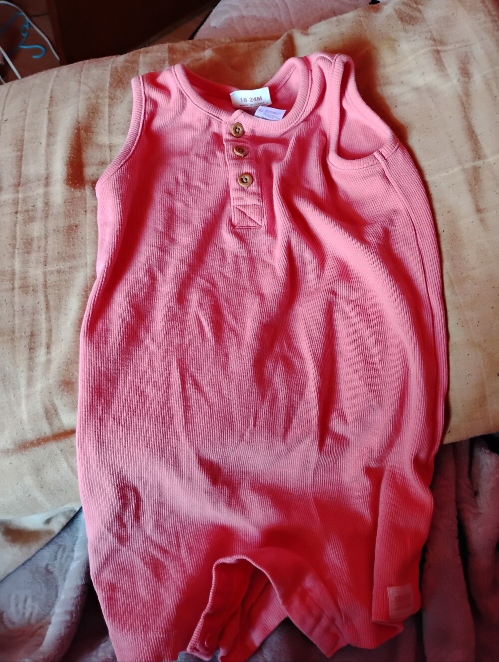 Signature Coral Ribbed Tank Romper with Wood Buttons